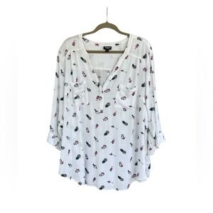 Torrid Harper Blouse Womens Size 3/3X White Tropical Skull Pineapple Top